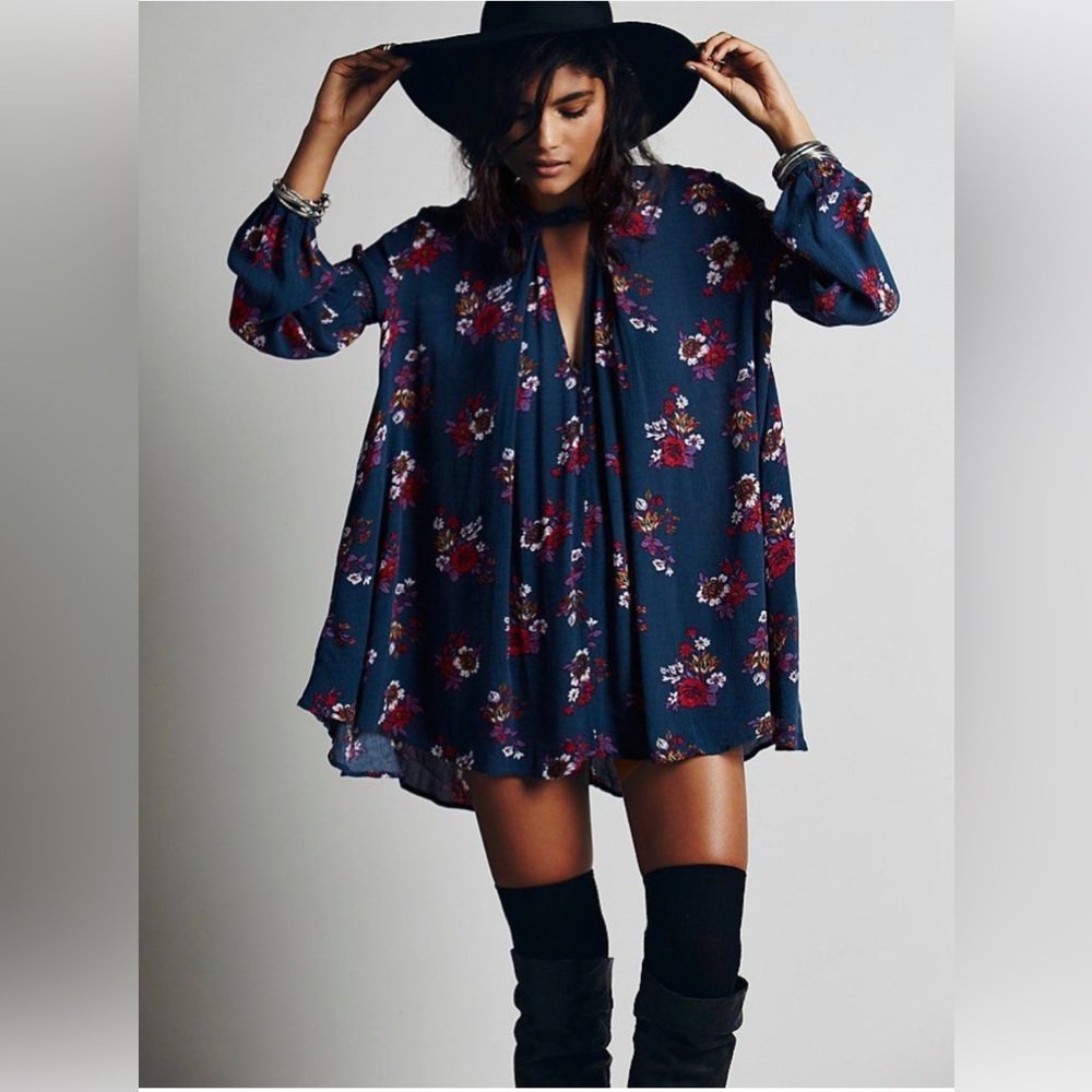 Free People Long Sleeve Tree Swing Mini Dress
